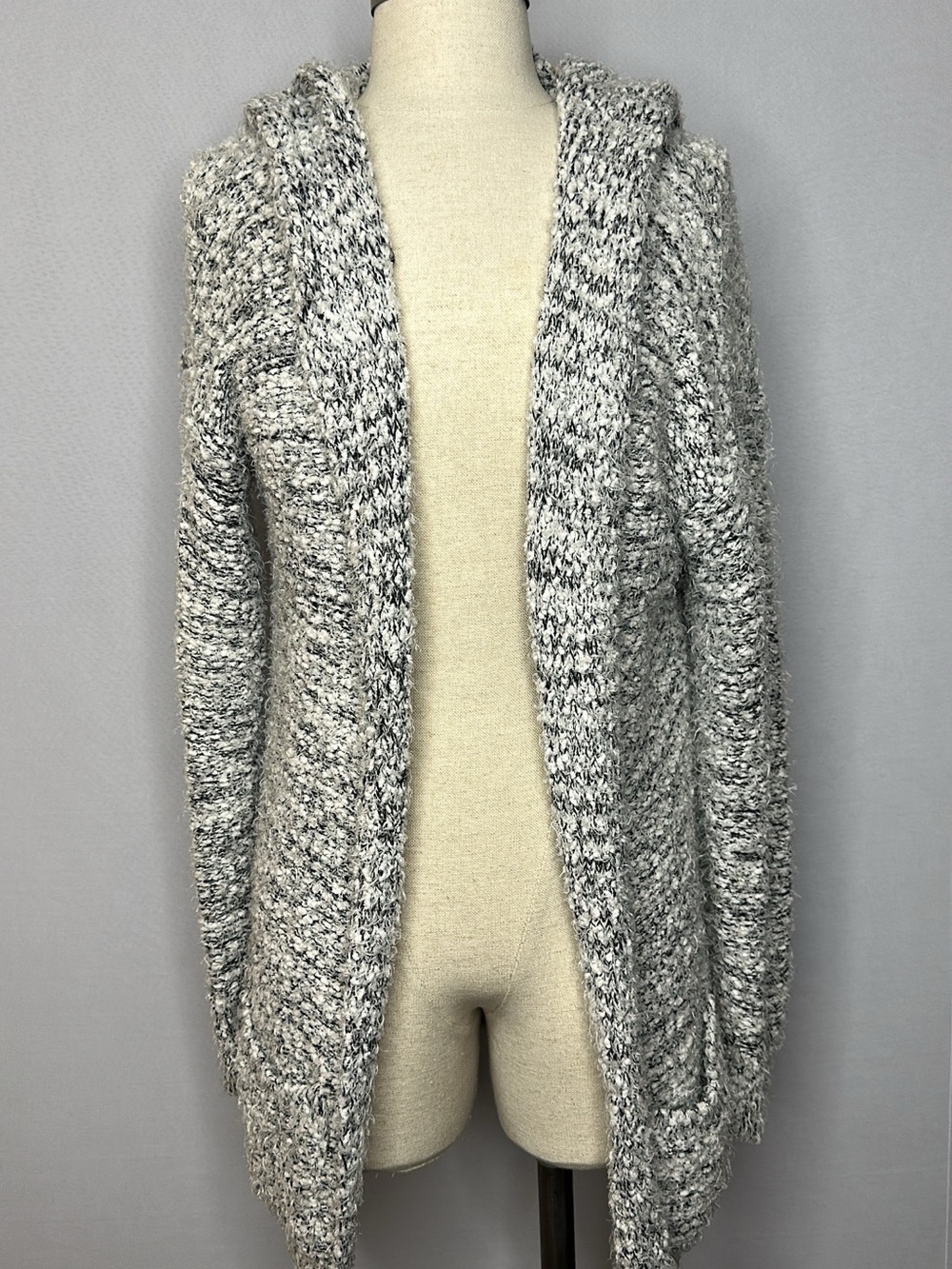 Heathered Light Gray Open-Front Women's Cardigan Sweater